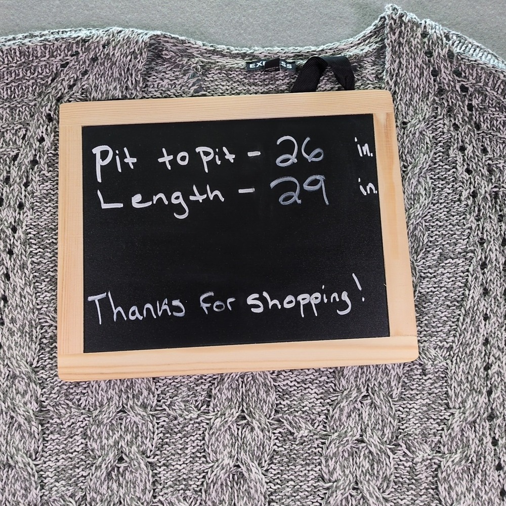 Express Tunic‎ Sweater SZ M Womens Grey Cable Knit 3/4 Sleeve V-Neck - Picture 5 of 6